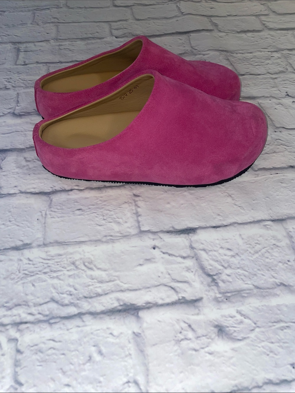 Pink Suede, Leather Lined Slip-On Clogs. Size 41